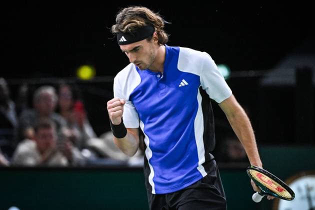 October 31, 2024, Paris, France, France: Stefanos TSITSIPAS of Greece celebrates his point during the fourth day of the Rolex Paris Masters 1000 tennis tournament at Accor Arena on October 31, 2024 in Paris, France. Paris France - ZUMAm308 20241031_zsp_m308_001 Copyright: xMatthieuxMirvillex