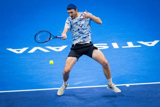 NISHIKORI - KLEIN Lukas Klein in second round ATP, Tennis Herren Challenger Slovak open tennis match against Kei Nishikori in Bratislava, Slovakia, October 31, 2024. PUBLICATION NOT IN SLOVAKIA Copyright: xx 080A4456