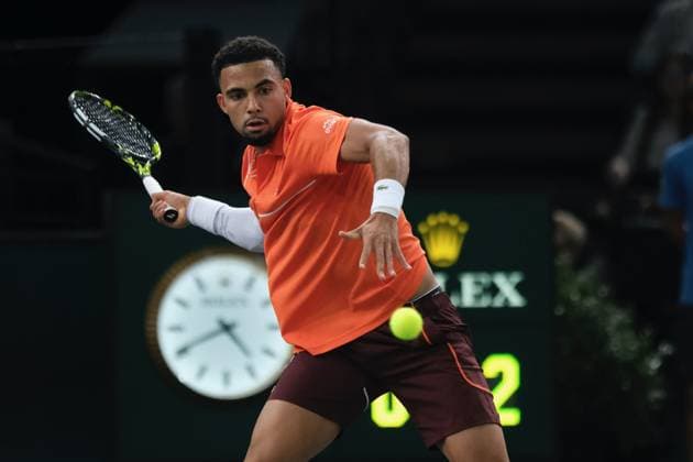 October 31, 2024, Paris, France: ARTHUR FILS (FRA) returns the ball to ALEXANDER ZVEREV (GER) during the round of sixteen of Rolex Paris Masters 1000 tournament at Paris Accor Arena Stadium in Paris France Paris France - ZUMAp119 20241031_zaf_p119_026 Copyright: xPierrexSteveninx