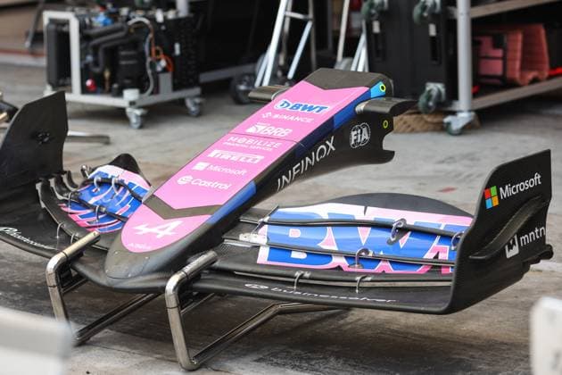 Alpine F1 Team A524, mechanical detail front wing aerodynamism, aerodynamic, aerodynamics during the Formula 1 Grande Premio de Sao Paulo 2024, 21th round of the 2024 Formula One World Championship, WM, Weltmeisterschaft from November 1 to 3, 2024 on the Interlagos Circuit, in Sao Paulo, Brazil - F1 - SAO PAULO GRAND PRIX 2024 DPPI Panoramic  241031_R21_BRASILE_DP_XB3_1001