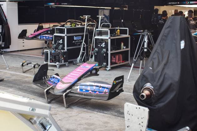 Alpine F1 Team A524, mechanical detail front wing aerodynamism, aerodynamic, aerodynamics during the Formula 1 Grande Premio de Sao Paulo 2024, 21th round of the 2024 Formula One World Championship, WM, Weltmeisterschaft from November 1 to 3, 2024 on the Interlagos Circuit, in Sao Paulo, Brazil - F1 - SAO PAULO GRAND PRIX 2024 DPPI Panoramic  241031_R21_BRASILE_DP_XB5_9341