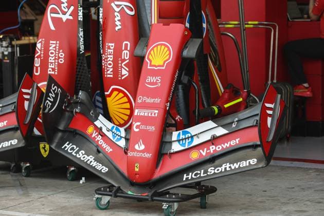 Scuderia Ferrari SF-24, mechanical detail front wing aerodynamism, aerodynamic, aerodynamics during the Formula 1 Grande Premio de Sao Paulo 2024, 21th round of the 2024 Formula One World Championship, WM, Weltmeisterschaft from November 1 to 3, 2024 on the Interlagos Circuit, in Sao Paulo, Brazil - F1 - SAO PAULO GRAND PRIX 2024 DPPI Panoramic  241031_R21_BRASILE_DP_XB3_1033