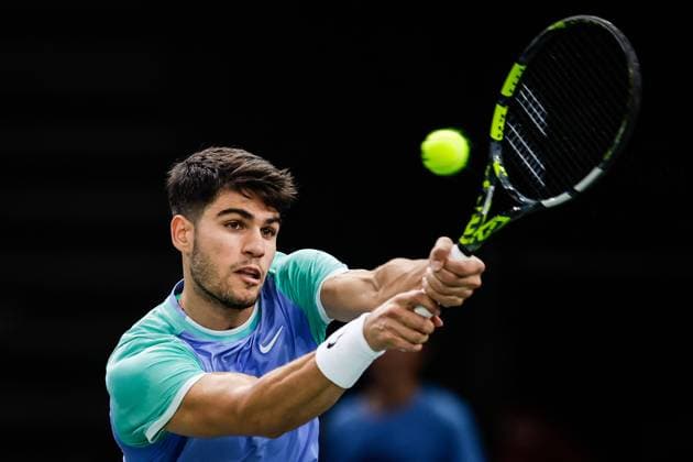 October 31, 2024, Paris, France, France: Carlos ALCARAZ of Spain during the fourth day of the Rolex Paris Masters 1000 tennis tournament at Accor Arena on October 31, 2024 in Paris, France. Paris France - ZUMAm308 20241031_zsp_m308_077 Copyright: xMatthieuxMirvillex