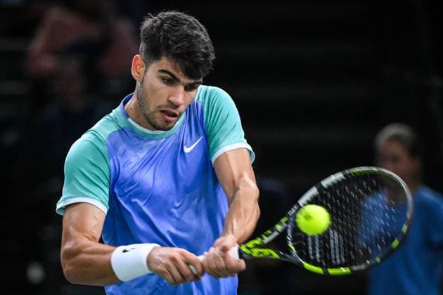 Sport Bilder des Tages October 31, 2024, Paris, France, France: Carlos ALCARAZ of Spain during the fourth day of the Rolex Paris Masters 1000 tennis tournament at Accor Arena on October 31, 2024 in Paris, France. Paris France - ZUMAm308 20241031_zsp_m308_066 Copyright: xMatthieuxMirvillex