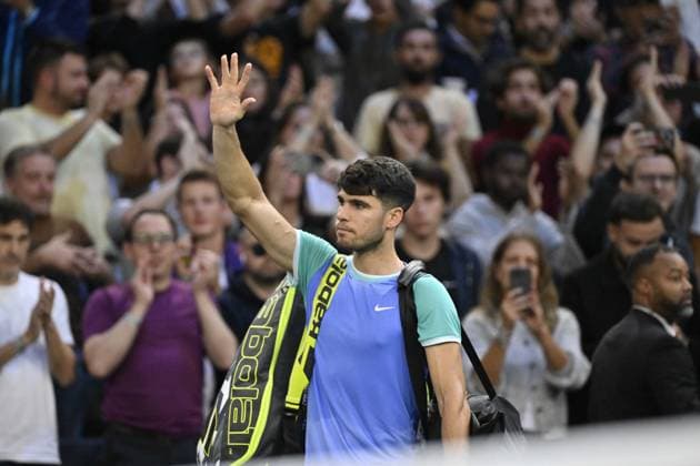 Tennis : Rolex Paris Masters 2024 - Ugo Humbert - France bat Carlos Alcaraz - Espagne Tennis : Rolex Paris Masters 2024 - Paris - 30 10 2024 ChrysleneCaillaud Panoramic 