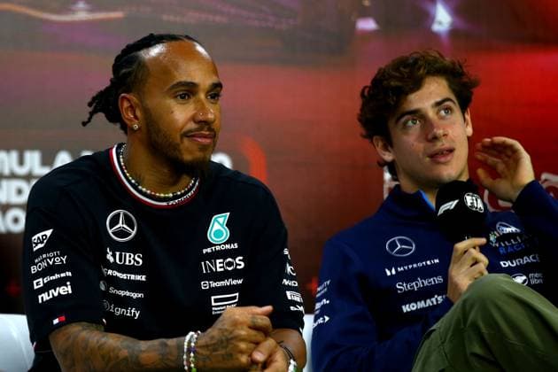 FORMULA 1 LENOVO GRANDE PREMIO DE SAO PAULO 2024 31 10 2024, Autodromo Jose Carlos Pace, Interlagos, FORMULA 1 LENOVO GRANDE PREMIO DE SAO PAULO 2024 , pictured Lewis Hamilton GBR , Mercedes AMG Petronas Formula One Team, Franco Colapinto ARG , Williams Racing nordphotoxGmbHx xBratic nph00250