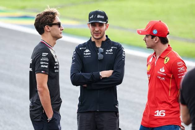 RUSSELL George (gbr), Mercedes AMG F1 Team W15, OCON Esteban (fra), Alpine F1 Team A524, LECLERC Charles (mco), Scuderia Ferrari SF-24, portrait during the Formula 1 Grande Premio de Sao Paulo 2024, 21th round of the 2024 Formula One World Championship, WM, Weltmeisterschaft from November 1 to 3, 2024 on the Interlagos Circuit, in Sao Paulo, Brazil - F1 - SAO PAULO GRAND PRIX 2024 DPPI Panoramic 241031_R21_BRASILE_DP_FGDN4152