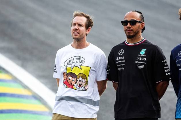 VETTEL Sebastian, with HAMILTON Lewis (gbr), Mercedes AMG F1 Team W15, portrait during the Formula 1 Grande Premio de Sao Paulo 2024, 21th round of the 2024 Formula One World Championship, WM, Weltmeisterschaft from November 1 to 3, 2024 on the Interlagos Circuit, in Sao Paulo, Brazil - F1 - SAO PAULO GRAND PRIX 2024 DPPI Panoramic  241031_R21_BRASILE_DP_FGDN4176