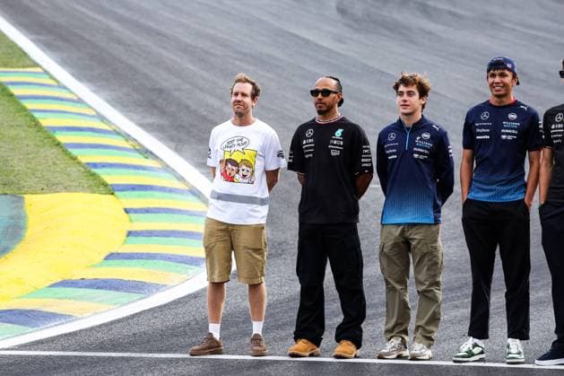 VETTEL Sebastian, with HAMILTON Lewis (gbr), Mercedes AMG F1 Team W15, portrait during the Formula 1 Grande Premio de Sao Paulo 2024, 21th round of the 2024 Formula One World Championship, WM, Weltmeisterschaft from November 1 to 3, 2024 on the Interlagos Circuit, in Sao Paulo, Brazil - F1 - SAO PAULO GRAND PRIX 2024 DPPI Panoramic  241031_R21_BRASILE_DP_FGDN4181