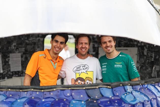 BORTOLETO Gabriel (bra), McLaren F1 Team, VETTEL Sebastian, DRUGOVICH Felipe (bra), Reserve Driver of Aston Martin F1 Team, portrait during the Formula 1 Grande Premio de Sao Paulo 2024, 21th round of the 2024 Formula One World Championship, WM, Weltmeisterschaft from November 1 to 3, 2024 on the Interlagos Circuit, in Sao Paulo, Brazil - F1 - SAO PAULO GRAND PRIX 2024 DPPI Panoramic 241031_R21_BRASILE_DP_AV6_6946