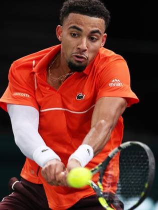 (241101) -- PARIS, Nov. 1, 2024 -- Arthur Fils of France hits a return during the singles round of 16 match between Alexander Zverev of Germany and Arthur Fils of France at Paris ATP, Tennis Herren Masters 1000 tennis tournament in Paris, France, Oct. 31, 2024. ) (SP)FRANCE-PARIS-TENNIS-ATP-MASTERS GaoxJing 