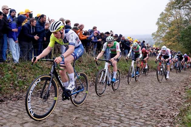X2O Badkamers Trofee cyclocross - Koppenbergcross 2024 OUDENAARDE, BELGIUM - NOVEMBER 01 : Aerts Thijs (BEL) of Charles Liegeois Roastery Cx, Vandenbosch Toon of Crelan - Corendon during the Koppenbergcross, the first leg of the men elite X2O Badkamers Trofee cyclocross series 2024-2025 in Oudenaarde, Belgium, 01 11 2024 Oudenaarde Belgium  Copyright: xJanxDexMeuleneirx
