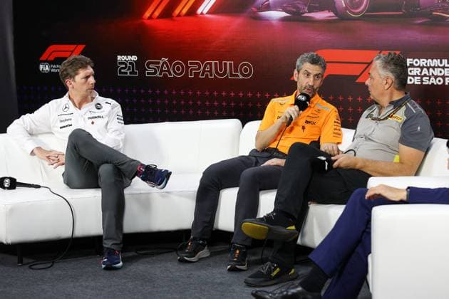 VOWLES James, Team Principal of Williams Racing, portrait STELLA Andrea (ita), Team Principal of McLaren F1 Team, portrait ISOLA Mario (ita), Motorsport Racing Manager of Pirelli, portrait press conference, PK, Pressekonferenz during the Formula 1 Grande Premio de Sao Paulo 2024, 21th round of the 2024 Formula One World Championship, WM, Weltmeisterschaft from November 1 to 3, 2024 on the Interlagos Circuit, in Sao Paulo, Brazil - F1 - SAO PAULO GRAND PRIX 2024 DPPI Panoramic 241101_R21_BRASILE_DP_XB3_1220