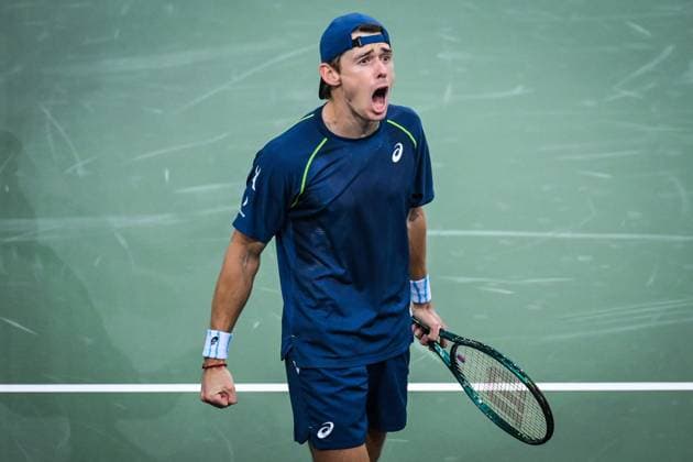 November 1, 2024, Paris, France, France: Alex DE MINAUR of Australia celebrates his point during the fifth day of the Rolex Paris Masters 1000 tennis tournament at Accor Arena on November 01, 2024 in Paris, France. Paris France - ZUMAm308 20241101_zsp_m308_049 Copyright: xMatthieuxMirvillex