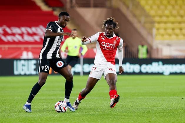 AS Monaco v Angers SCO - Ligue 1 MCDonald s 2024 2025 24 Emmanuel BIUMLA (sco) - 21 George ILENIKHENA (asm) during the Ligue 1 MCDonald s match between Monaco and Angers at Stade Louis II on November 1, 2024 in Monaco, Monaco. Monaco Monaco  Copyright: xFEPx 776232185