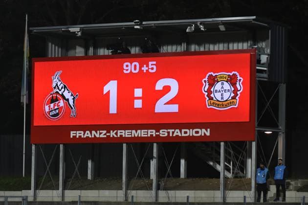 Soccer Google Pixel Womens Bundesliga Season 2024 2025 8 Matchday 1 FC Köln Bayer 04 Leverkusen on 01 11 2024 at Franz Kremer Stadium in Cologne The scoreboard shows the final score DFB regulations prohibit any use of photographs as image sequences and or quasi video Nordrhein Westfalen Germany