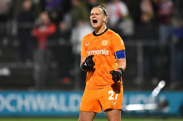 Soccer Google Pixel Womens Bundesliga Season 2024 2025 8 Matchday 1 FC Köln Bayer 04 Leverkusen on 01 11 2024 at Franz Kremer Stadium in Cologne Friederike Repohl Bayer 04 Leverkusen is happy about the victory DFB regulations prohibit any use of photographs as image sequences and or quasi video Nordrhein Westfalen Germany