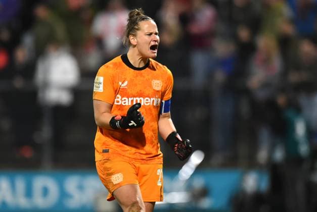 Soccer Google Pixel Womens Bundesliga Season 2024 2025 8 Matchday 1 FC Köln Bayer 04 Leverkusen on 01 11 2024 at Franz Kremer Stadium in Cologne Friederike Repohl Bayer 04 Leverkusen is happy about the victory DFB regulations prohibit any use of photographs as image sequences and or quasi video Nordrhein Westfalen Germany