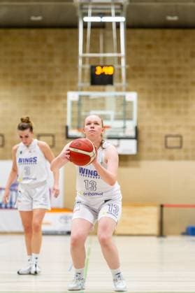 Free throw Greta Kröger Wings Leverkusen,No 13 DEU, Leverkusen, 01 11 2024 Basketball, Toyota 1 Womens Basketball Bundesliga, Season 2024 2025, 6 Matchday, Wings Leverkusen Saarlouis Royals Werner Heisenberg Halle NRW Germany