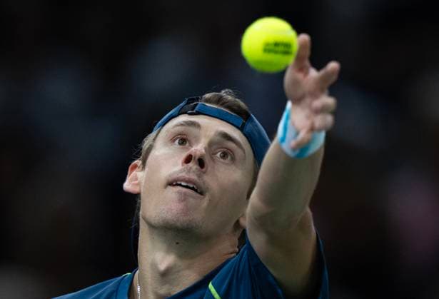 (241102) -- PARIS, Nov. 2, 2024 -- Alex De Minaur of Australia serves during the singles quarter-final match between Holger Rune of Denmark and Alex De Minaur of Australia at Paris ATP, Tennis Herren Masters 1000 tennis tournament in Paris, France, Nov. 1, 2024. (Photo by Xinhua) (SP)FRANCE-PARIS-TENNIS-ATP-MASTERS NehaxGaneriwal 