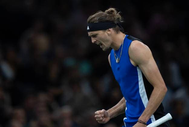 (241102) -- PARIS, Nov. 2, 2024 -- Alexander Zverev of Germany reacts while competing against Stefanos Tsitsipas of Greece during the singles quarter-final match at Paris ATP, Tennis Herren Masters 1000 tennis tournament in Paris, France, Nov. 1, 2024. (Photo by Xinhua) (SP)FRANCE-PARIS-TENNIS-ATP-MASTERS NehaxGaneriwal 