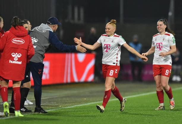 Soccer Google Pixel Womens Bundesliga Season 2024 2025 8 Matchday 1 FC Köln Bayer 04 Leverkusen on 01 11 2024 at Franz Kremer Stadium in Cologne Laura Vogt 1 FC Köln , mitte is pleased about the 1 1 DFB regulations prohibit any use of photographs as image sequences and or quasi video Nordrhein Westfalen Germany