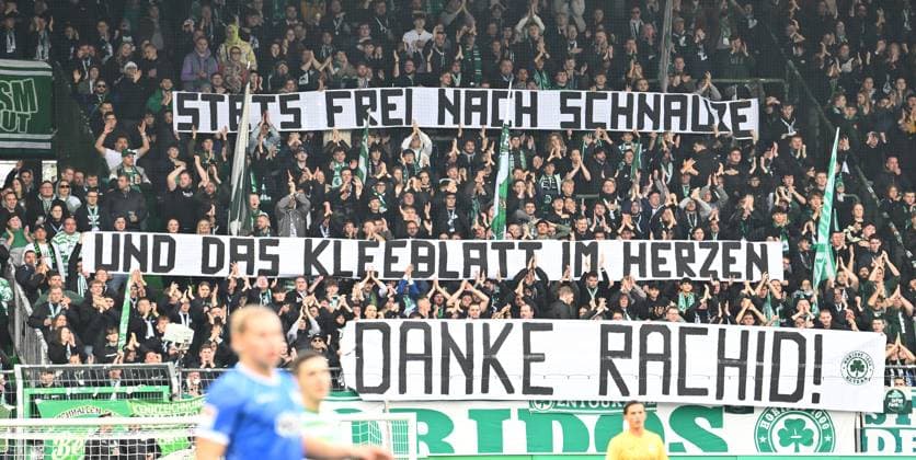 02 11 2024 Soccer Season 2024 2025 2 Soccer Bundesliga 11 Matchday SpVgg Greuther Fürth Kleeblatt SV Darmstadt 98 SVD Lilien Sportfoto Zink xwoxzix DFL regulations prohibit any use of photographs as image sequences and or quasi video only for editorial use Greutherfürthfans Fans Fanblock Kleeblattfans Spruchband Banner DANKE RACHID Rachid Azzouzi