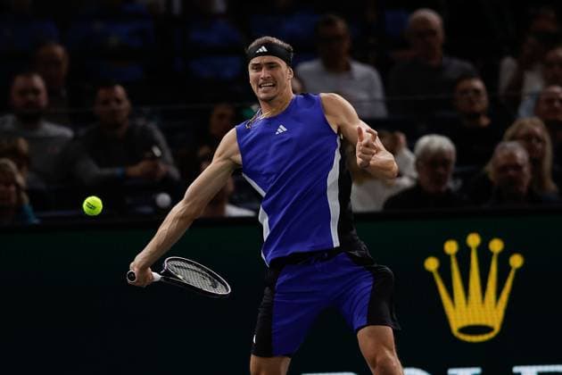 ROLEX PARIS MASTERS TENNIS 2024 Paris, 02 11 2024 Semi-final, Holger Rune DK Alexander Zverev GER v l Alexander Zverev GER plays a forehand Copyright: AntonioxBorga