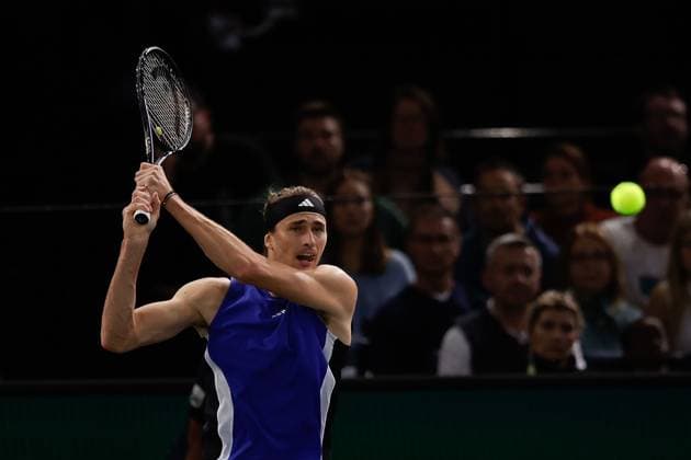 ROLEX PARIS MASTERS TENNIS 2024 Paris, 02 11 2024 Semi-final, Holger Rune DK Alexander Zverev GER v l Alexander Zverev GER plays a forehand Copyright: AntonioxBorga