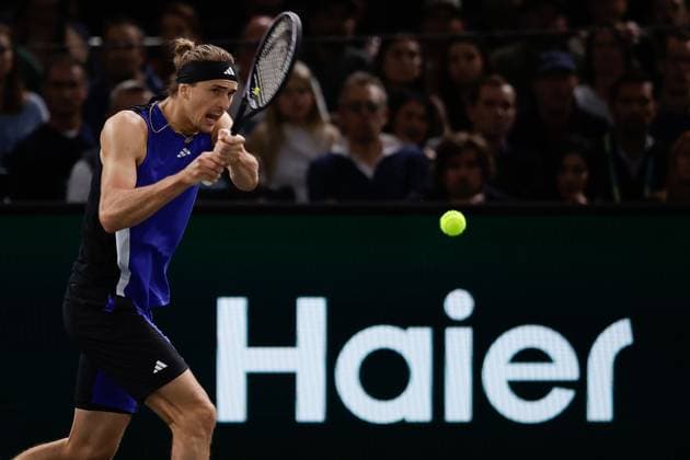 ROLEX PARIS MASTERS TENNIS 2024 Paris, 02 11 2024 Semi-final, Holger Rune DK Alexander Zverev GER v l Alexander Zverev GER plays a forehand Copyright: AntonioxBorga