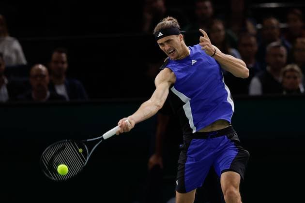 ROLEX PARIS MASTERS TENNIS 2024 Paris, 02 11 2024 Semi-final, Holger Rune DK Alexander Zverev GER v l Alexander Zverev GER plays a forehand Copyright: AntonioxBorga