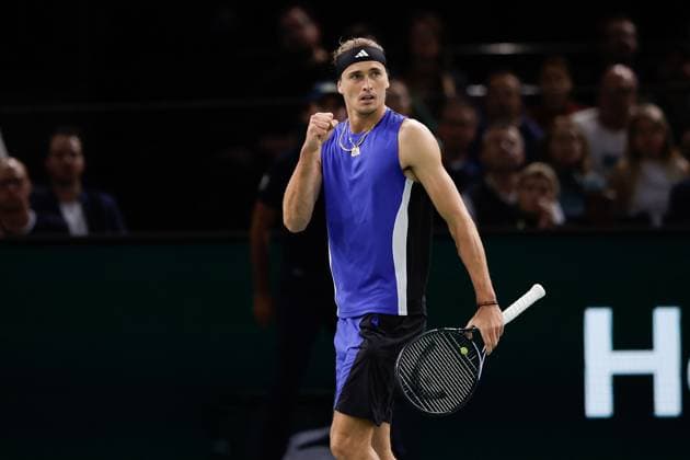 ROLEX PARIS MASTERS TENNIS 2024 Paris, 02 11 2024 Semi-final, Holger Rune DK Alexander Zverev GER v l Alexander Zverev GER cheers Copyright: AntonioxBorga