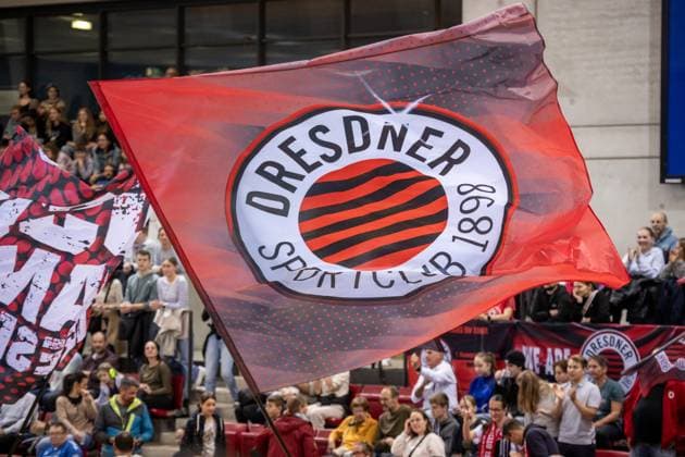 Fans with Dresden flag GER, Allianz MTV Stuttgart vs Dresdner SC Volleyball Bundesliga, VBL, 2024 2025 season, 02 11 2024 GER, Allianz MTV Stuttgart vs Dresdner SC Volleyball Bundesliga, VBL, 2024 2025 season, 02 11 2024 Stuttgart Copyright: xSandyxDinkelackerx EP_SDR
