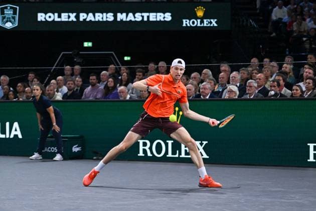 Rolex Paris Masters - Semi Finals French tennis player, Ugo Humbert, against Karen Khachanov during the semi finals of the Rolex Paris Masters 2024. Photo by Tomas Stevens ABACAPRESS.COM Paris France  Copyright: xStevensxTomas ABACAx