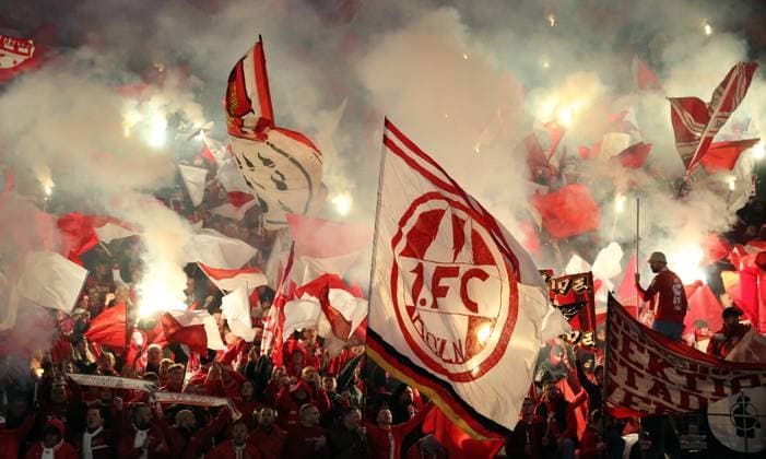 Pyrotechnics, Bengalos, fireworks in Cologne guest block Sport Football Soccer DFL 2 Bundesliga Men 11 Matchday Season 2024 2025 02 11 2024 Hertha BSC Berlin vs 1 FC Köln DFL regulations prohibit any use of photographs as image sequences and or quasi video