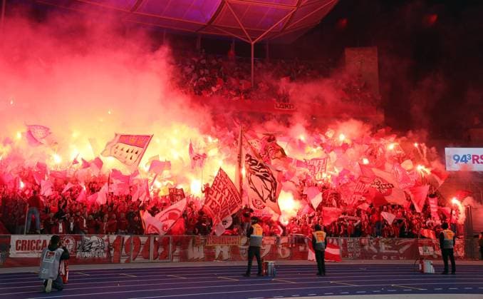 Pyrotechnics, Bengalos, fireworks in Cologne guest block Sport Football Soccer DFL 2 Bundesliga Men 11 Matchday Season 2024 2025 02 11 2024 Hertha BSC Berlin vs 1 FC Köln DFL regulations prohibit any use of photographs as image sequences and or quasi video