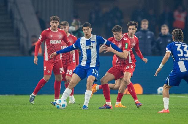 Soccer, Men, Season 2024 2025, 2 Bundesliga 11 Matchday , Hertha BSC 1 FC Köln, v l Julian Pauli 1 FC Köln , Ibrahim Maza Hertha BSC , Eric Martel 1 FC Köln , Michal Karbownik Hertha BSC , 02 11 2024, Copyright: xSebastianxRäppold MatthiasxKochx