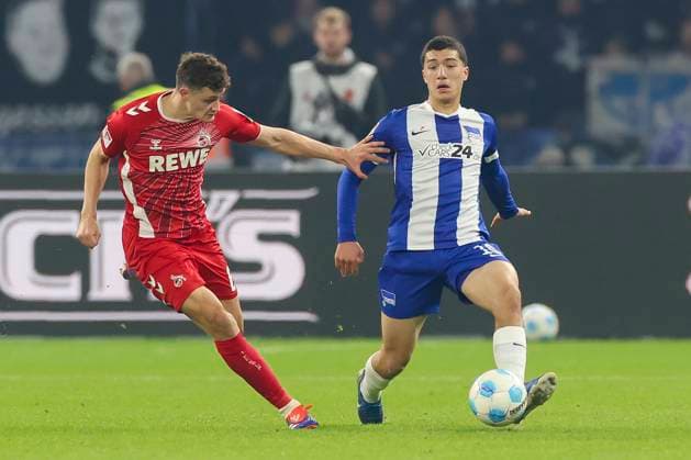 Eric Martel 1 FC Koeln and Ibrahim Maza Hertha BSC Berlin battle for the ball, 2 Bundesliga, Hertha BSC vs 1 FC Köln, Olympiastadion, November 2, 2024 in Berlin, Germany Photo by Marco Steinbrenner DeFodi Images Eric Martel 1 FC Koeln and Ibrahim Maza Hertha BSC Berlin battle for the ball, 2 Bundesliga, Hertha BSC vs 1 FC Köln, Olympiastadion, November 2, 2024 in Berlin, Germany Photo by Marco Steinbrenner DeFodi Images DFB DFL REGULATIONS PROHIBIT ANY USE OF PHOTOGRAPHS AS IMAGE SEQUENCES AND OR QUASI VIDEO not used in POL SRB CRO FRA GBR NED ITA USA Defodi 700 berlin koeln 20241102 053 Defodi-700 not used in POL SRB CRO FRA GBR NED ITA USA DFB DFL REGULATIONS PROHIBIT ANY USE OF PHOTOGRAPHS AS IMAGE SEQUENCES AND OR QUASI-VIDEO.