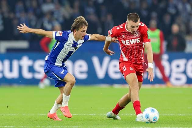 Michal Karbownik Hertha BSC Berlin and Tim Lemperle 1 FC Koeln battle for the ball, 2 Bundesliga, Hertha BSC vs 1 FC Köln, Olympiastadion, November 2, 2024 in Berlin, Germany Photo by Marco Steinbrenner DeFodi Images Michal Karbownik Hertha BSC Berlin and Tim Lemperle 1 FC Koeln battle for the ball, 2 Bundesliga, Hertha BSC vs 1 FC Köln, Olympiastadion, November 2, 2024 in Berlin, Germany Photo by Marco Steinbrenner DeFodi Images DFB DFL REGULATIONS PROHIBIT ANY USE OF PHOTOGRAPHS AS IMAGE SEQUENCES AND OR QUASI VIDEO not used in POL SRB CRO FRA GBR NED ITA USA Defodi 700 berlin koeln 20241102 073 Defodi-700 not used in POL SRB CRO FRA GBR NED ITA USA DFB DFL REGULATIONS PROHIBIT ANY USE OF PHOTOGRAPHS AS IMAGE SEQUENCES AND OR QUASI-VIDEO.