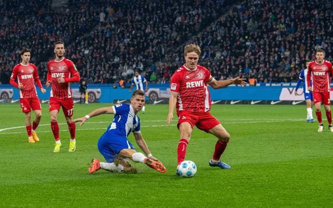 Soccer, Men, Season 2024 2025, 2 Bundesliga 11 Matchday , Hertha BSC 1 FC Köln, v l Florian Niederlechner Hertha BSC , Timo Hübers 1 FC Köln , 02 11 2024, Copyright: xSebastianxRäppold MatthiasxKochx