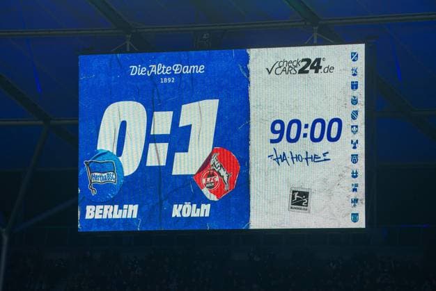 Soccer, Men, Season 2024 2025, 2 Bundesliga 11 Matchday , Hertha BSC 1 FC Köln, Scoreboard with 0 1 Final Score, 02 11 2024, Copyright: xSebastianxRäppold MatthiasxKochx