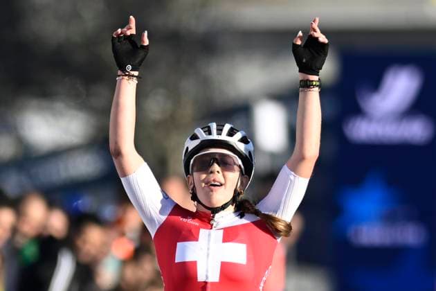 2024 UEC Cyclo-Cross EC - Women Juniors PONTEVEDRA, SPAIN - NOVEMBER 03 : Grossmann Anja (SUI) wins during the 2024 UEC Cyclo-Cross European Championships for Women Juniors on November 03, 2024 in Pontevedra, Spain, 03 11 2024 Pontevedra Spain  Copyright: xNicoxVereeckenx