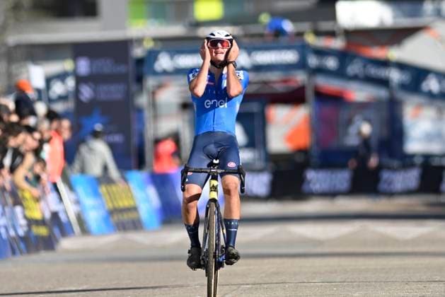 2024 UEC Cyclo-Cross EC - Men Juniors PONTEVEDRA, SPAIN - NOVEMBER 03 : Agostinacchio Mattia (ITA) wins during the 2024 UEC Cyclo-Cross European Championships for Men Juniors on November 03, 2024 in Pontevedra, Spain, 03 11 2024 Pontevedra Spain  Copyright: xNicoxVereeckenx
