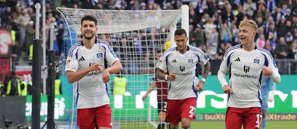 Goal celebration 1 0 Daniel Elfadli HSV Football, Men, Season 2024 2025, 2 BL, Volksparkstadion, Hamburger SV vs 1 FC Nuernberg DFL REGULATIONS PROHIBIT ANY USE OF PHOTOGRAPHS AS IMAGE SEQUENCES AND OR QUASI VIDEO