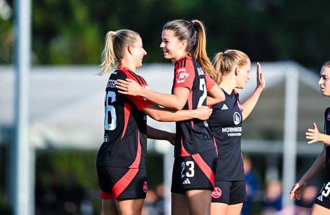 Nele Bauereisen 1 FC Nuernberg and Meret Guenster 1 FC Nuernberg celebrate scoring the first goal of their team, 2 Frauen Bundesliga, 1 FC Nuernberg vs SC Freiburg II, Sportpark Valznerweiher on November 03, 2024 in Nuremberg, Germany Photo by Silas Schueller DeFodi Images Nele Bauereisen 1 FC Nuernberg and Meret Guenster 1 FC Nuernberg celebrate scoring the first goal, 2 Frauen Bundesliga, 1 FC Nuernberg vs SC Freiburg II, Sportpark Valznerweiher on November 3, 2024 in Nuremberg, Germany Photo by Silas Schueller DeFodi Images not used in POL SRB CRO FRA GBR NED ITA USA Defodi 121 121 FCNSCF 20241103 191 Defodi-121 not used in POL SRB CRO FRA GBR NED ITA USA