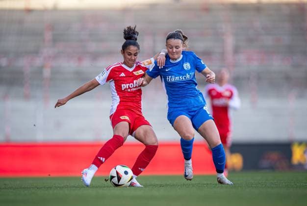 Soccer, Women, Season 2024 2025, 2 Bundesliga 9 Matchday , 1 FC Union Berlin SV Meppen, v l Fatma Sakar 1 FC Union , Ayleen Seyen SV Meppen , 03 11 2024, Copyright: xSebastianxRäppold MatthiasxKochx