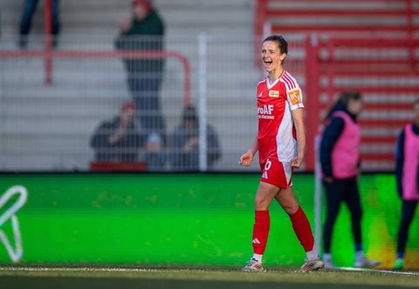 Soccer, Women, Season 2024 2025, 2 Bundesliga 9 Matchday , 1 FC Union Berlin SV Meppen, Celine Frank 1 FC Union , Cheering after goal to 2 1, 03 11 2024, Copyright: xSebastianxRäppold MatthiasxKochx