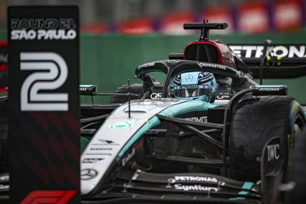 63 RUSSELL George (gbr), Mercedes AMG F1 Team W15, action during the Formula 1 Grande Premio de Sao Paulo 2024, 21th round of the 2024 Formula One World Championship, WM, Weltmeisterschaft from November 1 to 3, 2024 on the Interlagos Circuit, in Sao Paulo, Brazil - F1 - SAO PAULO GRAND PRIX 2024 DPPI Panoramic  241103_R21_BRASILE_DP_XB3_3920