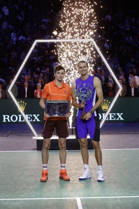 ROLEX PARIS MASTERS TENNIS 2024 Paris, 03 11 2024 Final, Alexander Zverev GER Ugo Humbert FRA f l Award ceremony Rolex Masters 2024 Ugo Humbert FRA and winner Alexander Zverev GER with trophies Copyright: AntonioxBorga