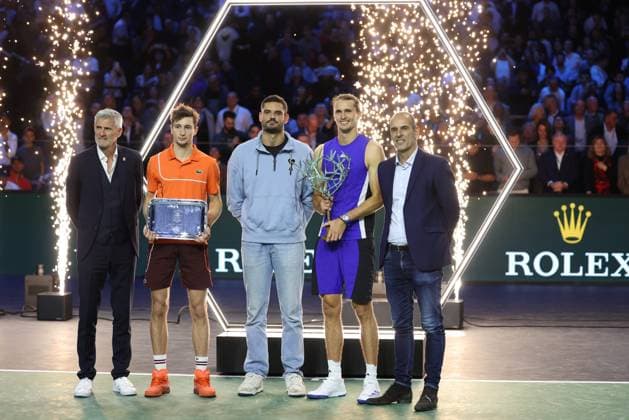 ROLEX PARIS MASTERS TENNIS 2024 Thierry Larret Maxppp. Tennis. Rolex Paris Masters. Accorhotels Arena, Paris (75), le 3 Novembre 2024. Finale : Alexander ZVEREV (GER) vs Ugo HUMBERT (FRA). Florent MANAUDOU, Gilles MORETTON, Cedric PIOLINE Paris (75) ACCORHOTELS ARENA ILE DE FRANCE FRANCE  Copyright: xMAXPPPxThierryxLarretx TL_20241103_1052 0777794247st